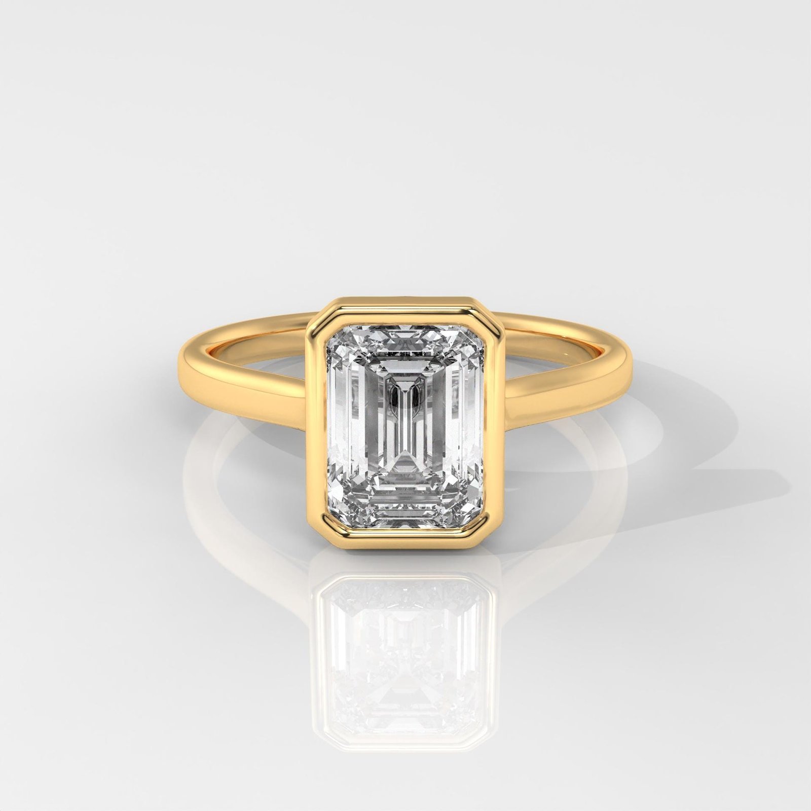 Emerald-Cut Bezel Set Diamond Engagement Ring