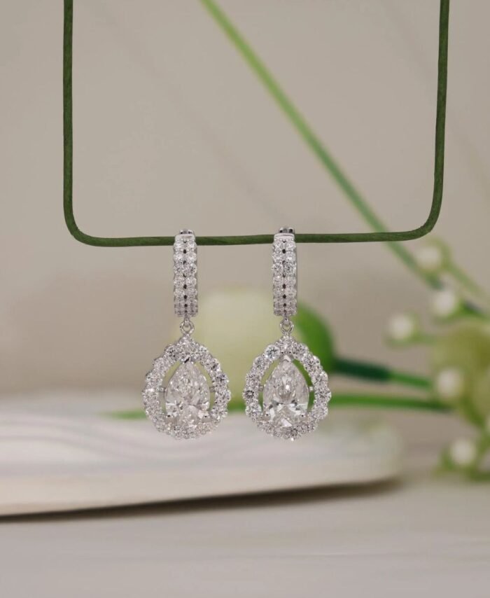 Pear Halo Drop Earrings