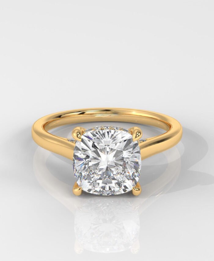 Square Cushion Hiddden Halo Engagement Ring