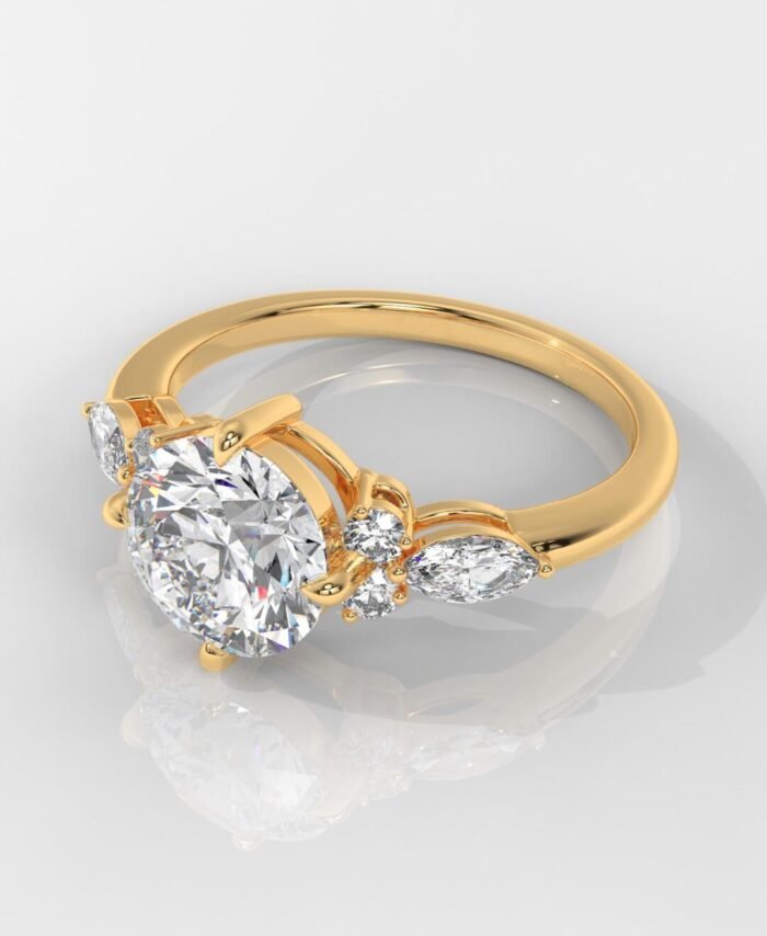 Round Cut Engagement Ring With Side Marquise Diamonds