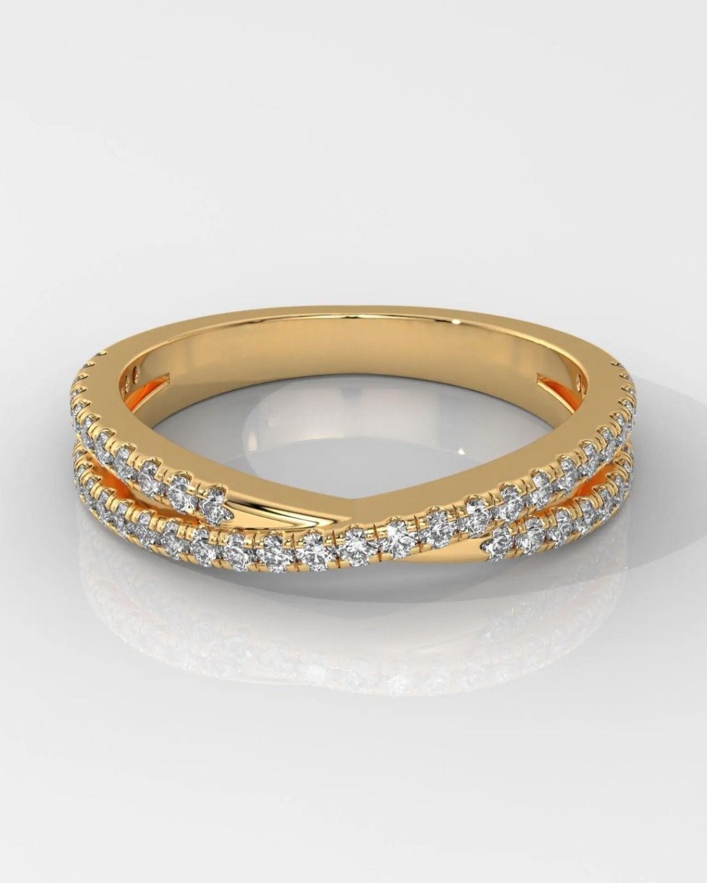 Round Brilliant Cut Crossover Wedding Band