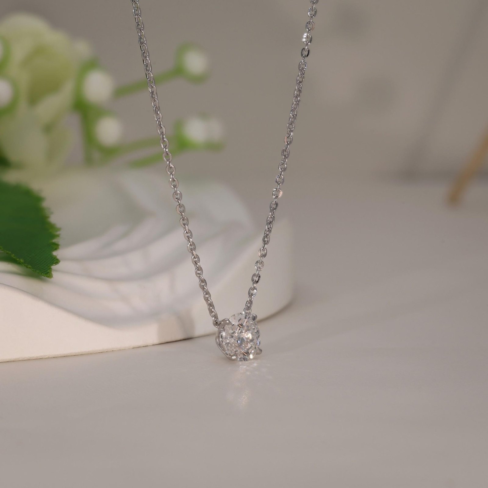 Round Solitaire Brilliant Cut Pendant Necklace