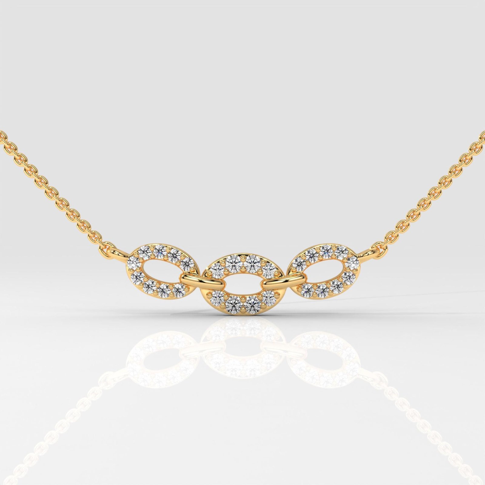 Oval Triple Link Halo Pendant Necklace