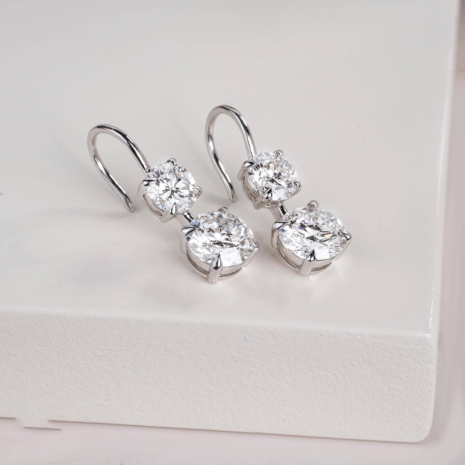 Double Round Solitaire Dangle Earrings
